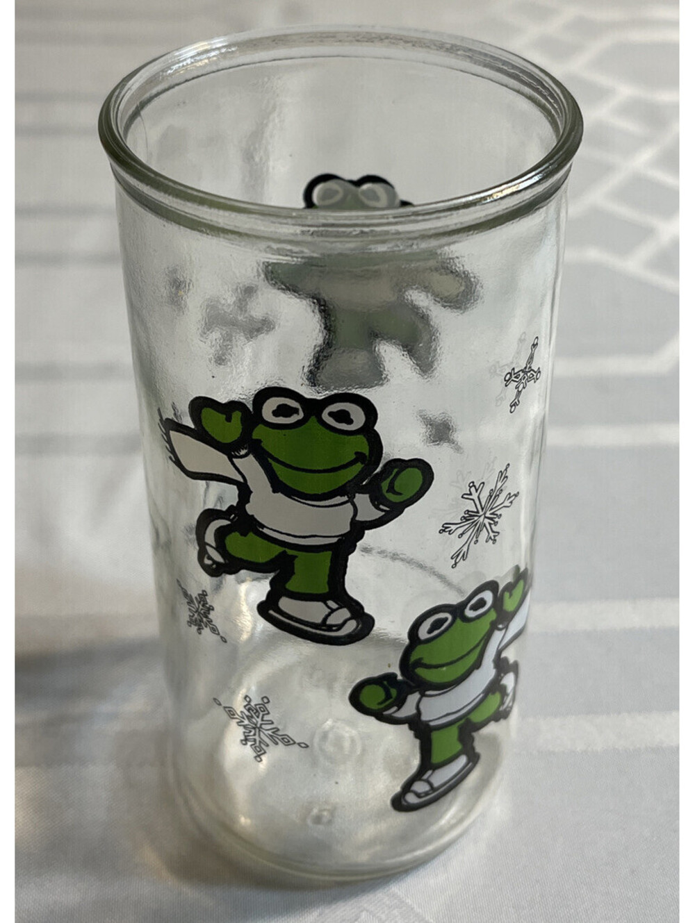 Vintage HENSON 1989 MUPPET BABIES Kermit The Frog Winter JELLY JAR GLASS! A783